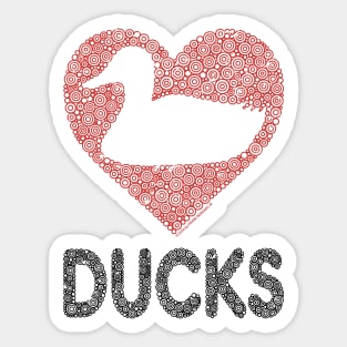 Duck In Red Heart Distressed Circles Design Sticker